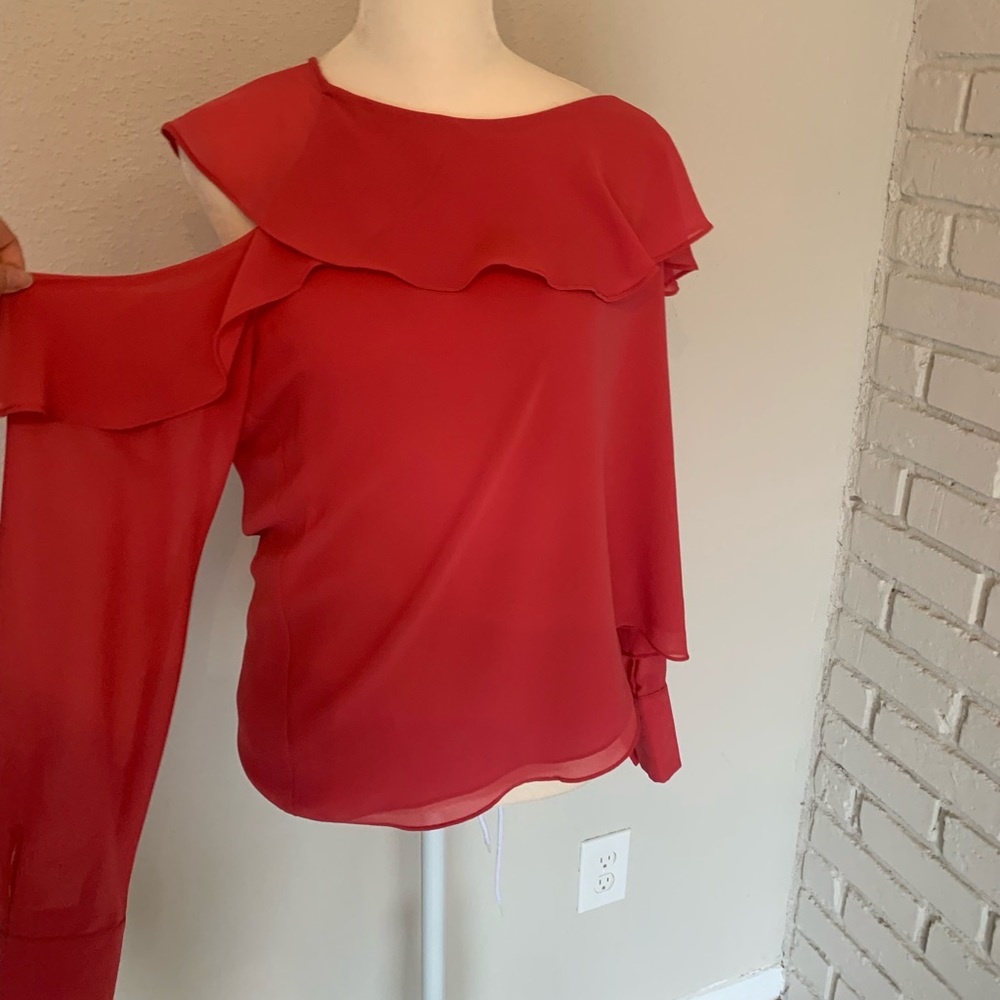Naked Zebra Red One-Shoulder Ruffle Blouse - Picture 2 of 9